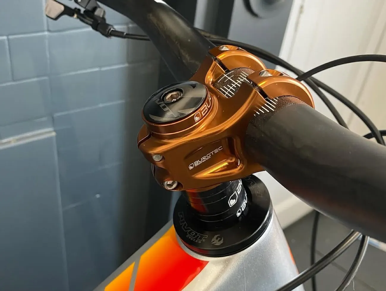 Burgtec cockpit detail on a Pivot